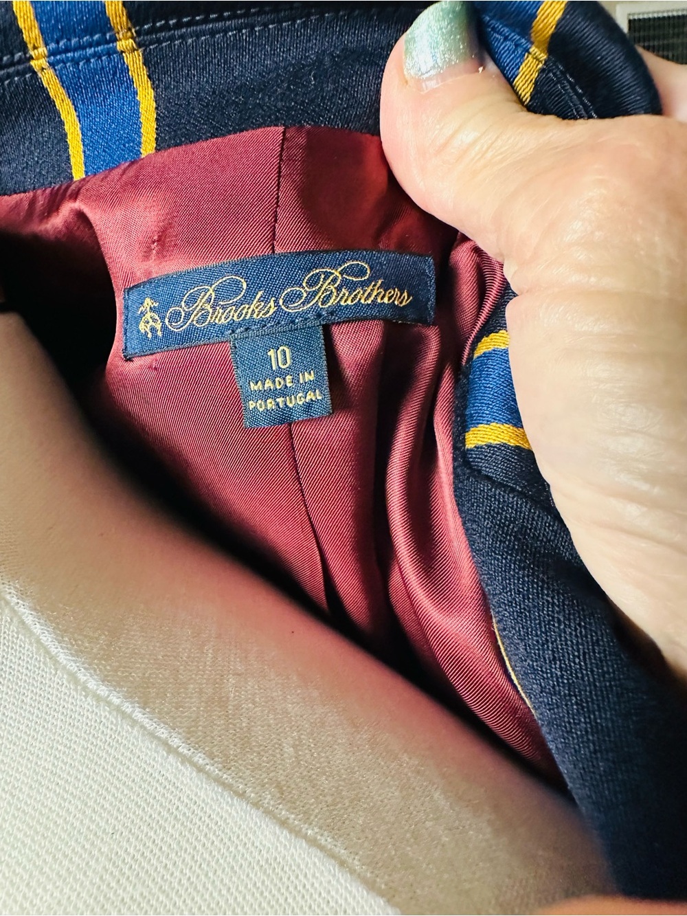 Brooks Brothers Striped Boating Blazer with Crest & Grosgrain Trim -Size: 10 - Picture 7 of 12